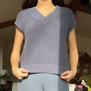 SO Women's Blue Knit Top and Wide Leg Pants Set